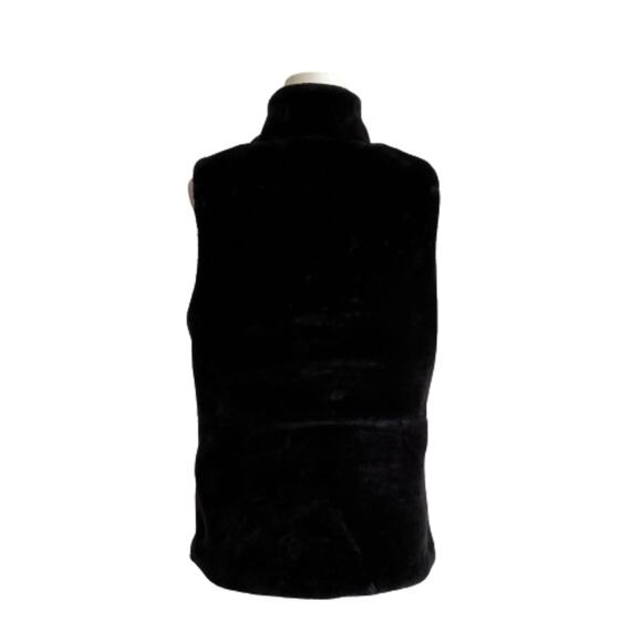 Talbots Womens  Black Plush Faux Fur Pockets Lined Vest Size S/M - Picture 6 of 15